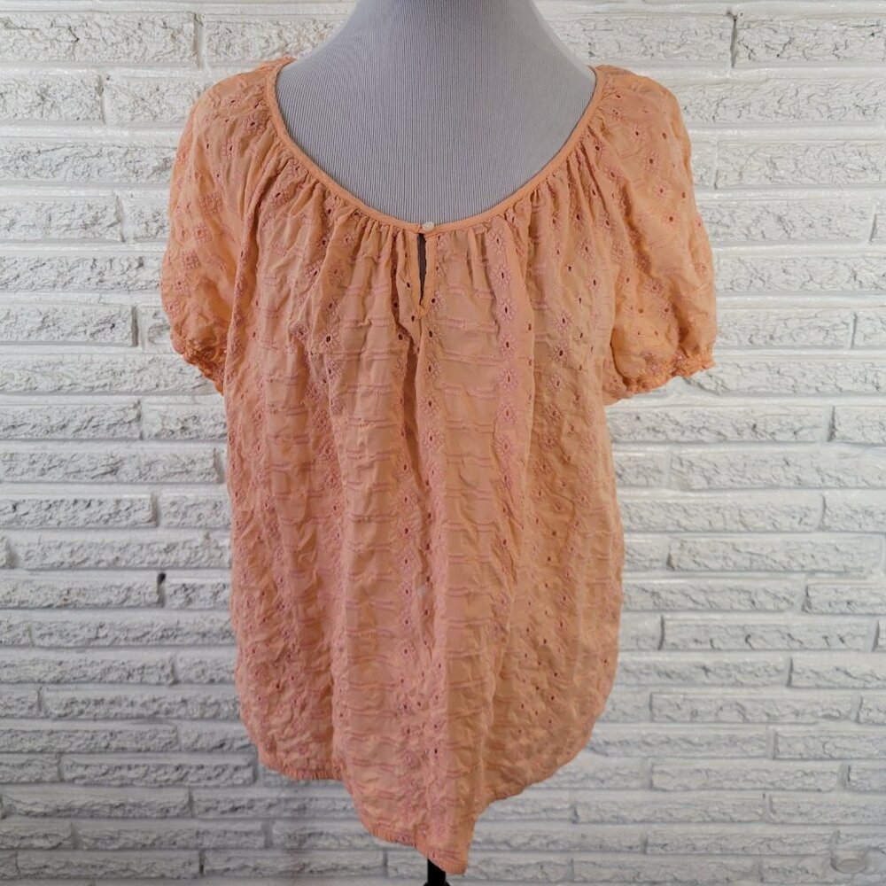St. John's Bay 1X Plus Size Top Orange Cotton Eyelet Peasant Blouse ORA25E